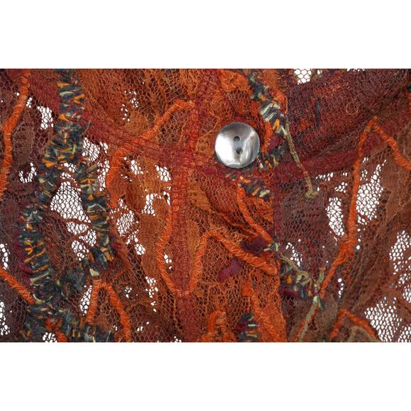 Vintage Sheer Burnt Orange Embroidered Lace Mesh Button-Up Top Boho Whimsy Goth - Picture 13 of 14